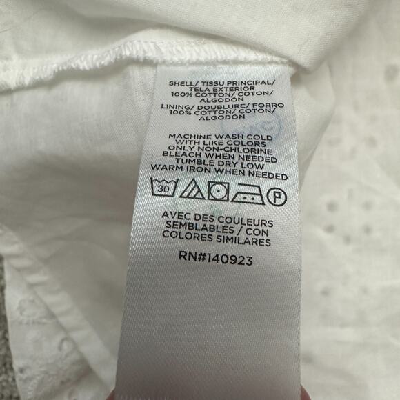 Ann Taylor Loft Dress Women 12 White Eyelet Lace Belted Puff Sleeve Resort Beach - Picture 7 of 15